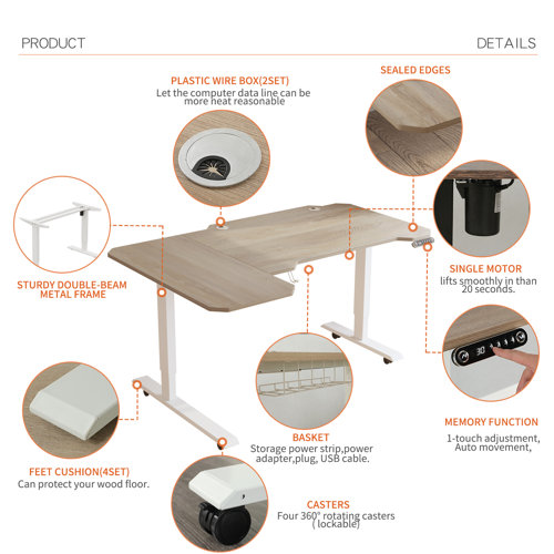 Inbox Zero Daycia Height Adjustable LShape Standing Desk & Reviews